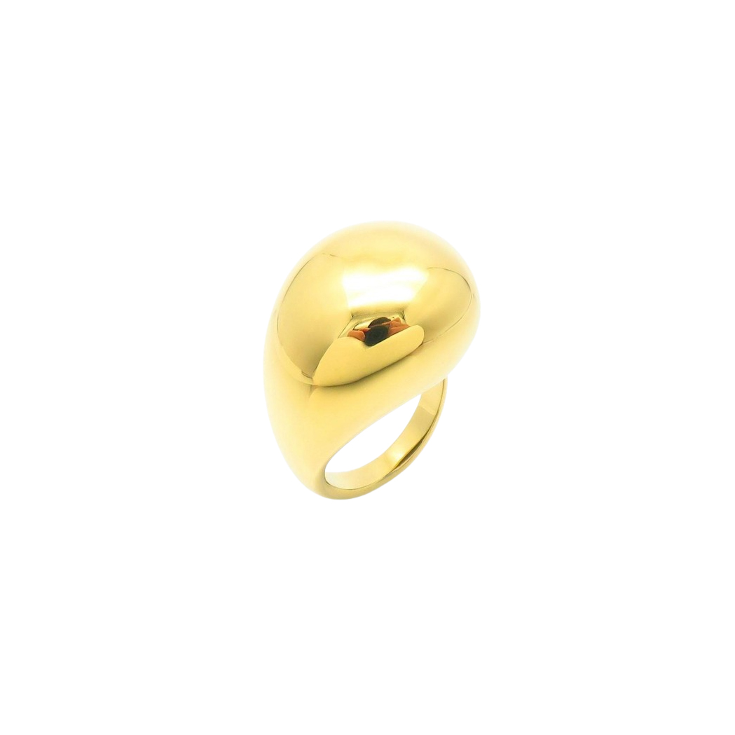 A gold ring with a smooth, sculpted design, showcasing a modern and elegant style.
