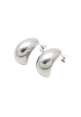 Polished silver hoop earrings with a smooth, reflective finish and stud-post backing
