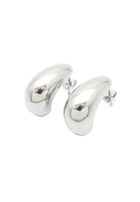 Modern silver abstract stud earrings with a polished finish and curved design."