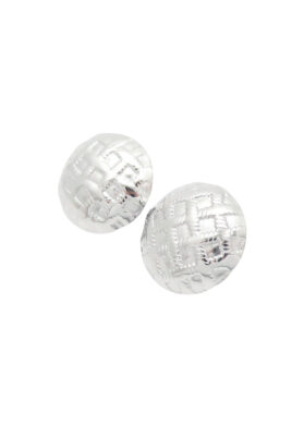 Silver textured dome stud earrings with a woven pattern and polished finish