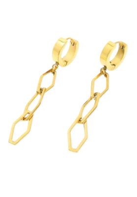 Gold geometric chain dangle earrings made from stainless steel.