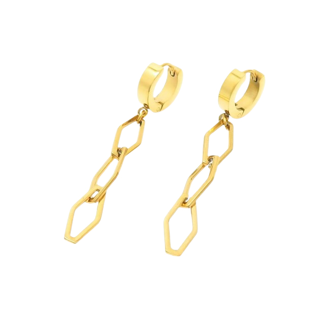 Gold geometric chain dangle earrings made from stainless steel.