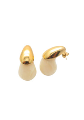 A pair of gold stud earrings featuring a large, vibrant white crystal, set in a classic and elegant design.