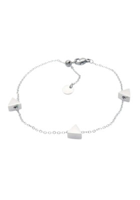 Silver chain bracelet with minimalist triangle charms and adjustable clasp.
