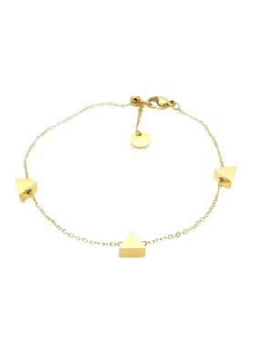 Gold chain bracelet with minimalist triangle charms and adjustable clasp.