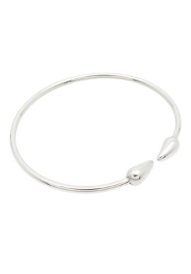 Minimalistic silver-tone stainless steel bracelet with unique curved end accents, a sleek and elegant everyday accessory.