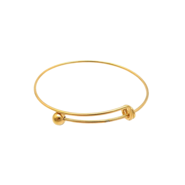 Minimalistic gold-tone stainless steel bracelet with a sleek bar and spherical end design, combining modern elegance and simplicity.