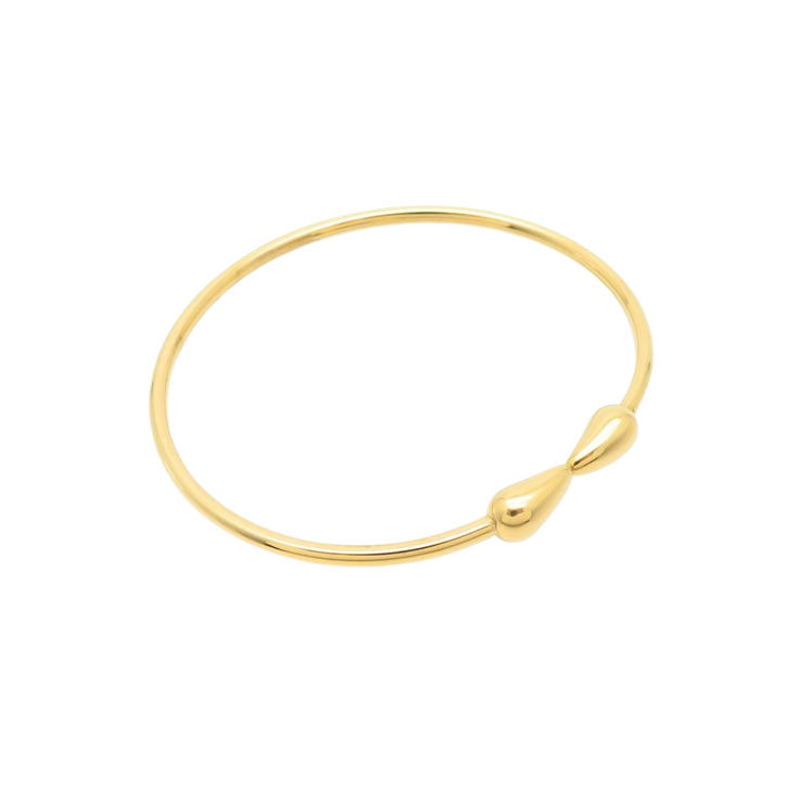 Minimalistic gold-tone stainless steel bracelet with unique curved end accents, a sleek and elegant everyday accessory.