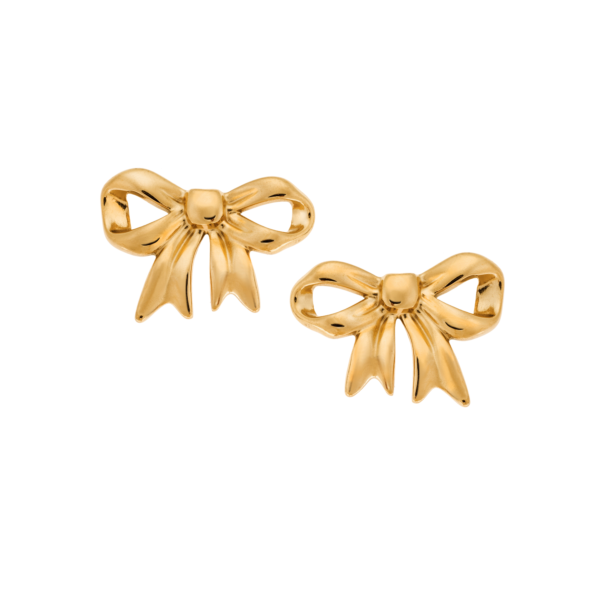 Gold bow earrings made of stainless steel with a polished finish.