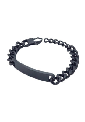 Men’s black-tone stainless steel ID bracelet with a sleek plate and bold chain links