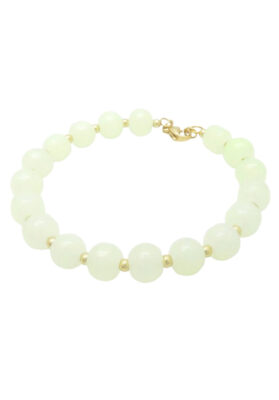 Gold-tone bracelet with smooth white beads and polished gold-tone accents