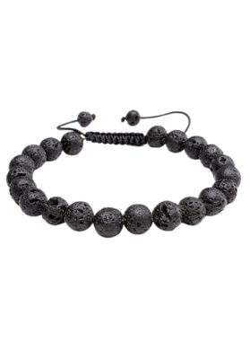 Black lava stone beaded bracelet with adjustable cord